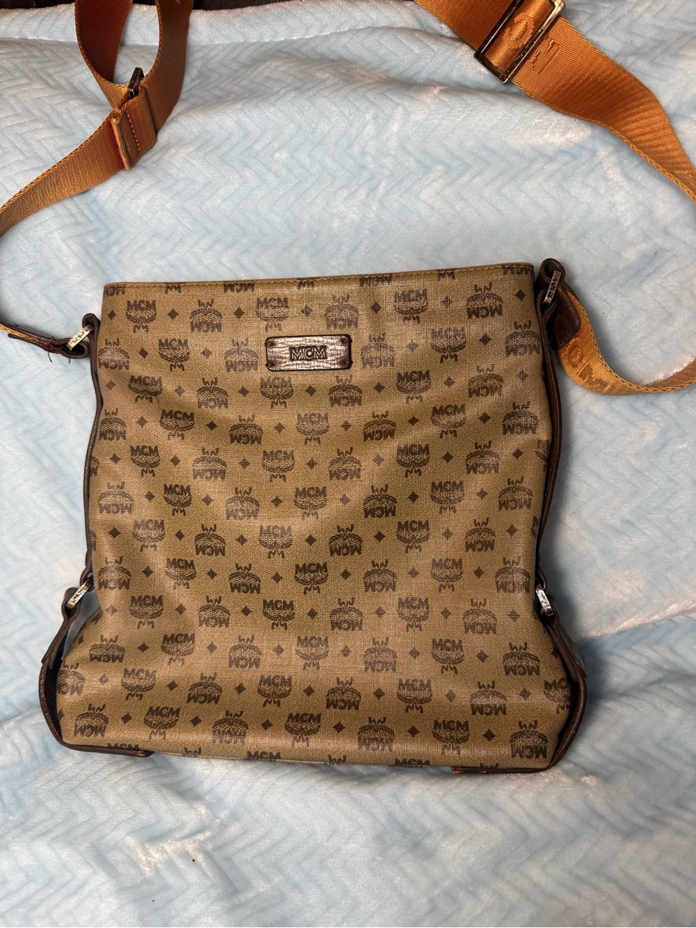 MCM Coated Canvas Messenger Bag Beige with COA